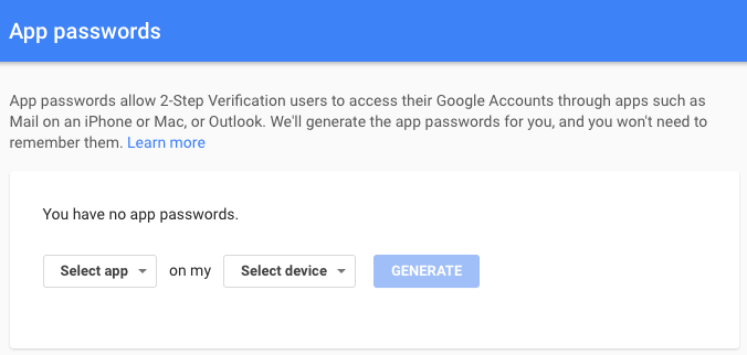 Generate an App password Generate an App password