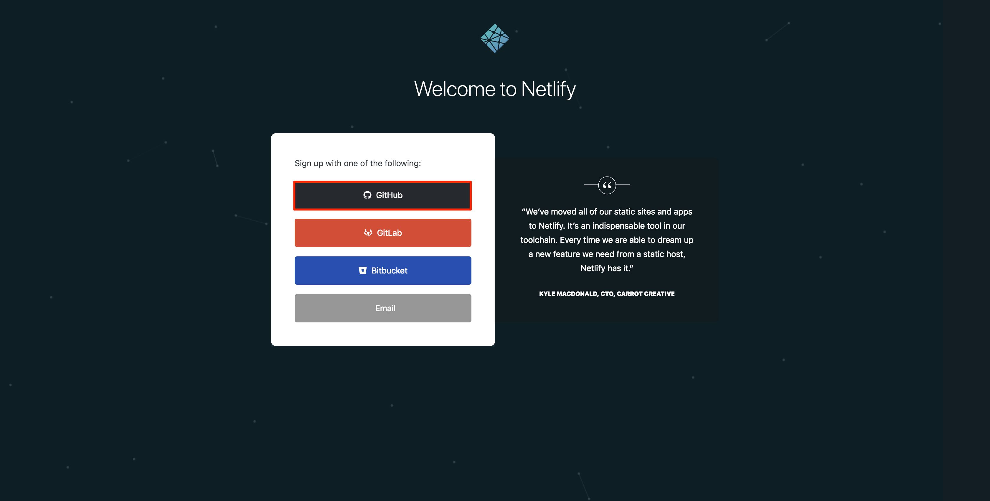GitHub and Netlify connection page GitHub and Netlify connection page